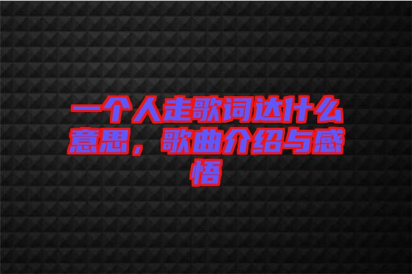 一個人走歌詞達什么意思，歌曲介紹與感悟