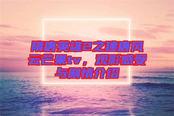 隋唐英雄2之建唐風云芒果tv，觀影感受與劇情介紹