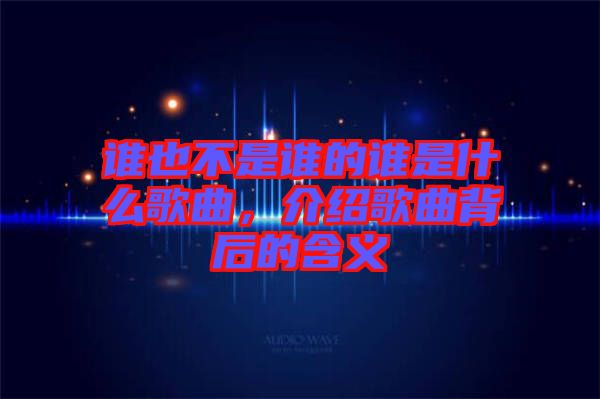 誰也不是誰的誰是什么歌曲，介紹歌曲背后的含義