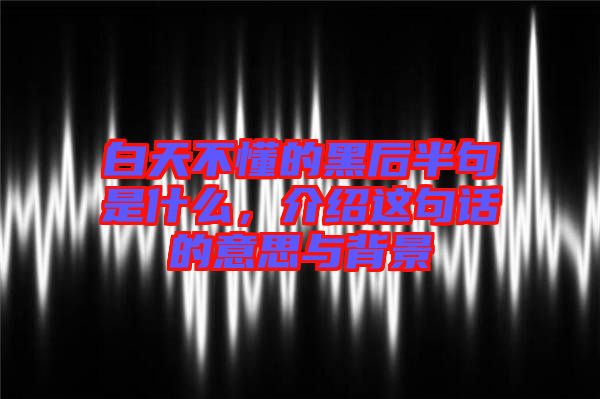 白天不懂的黑后半句是什么，介紹這句話(huà)的意思與背景