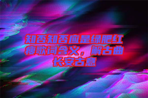 知否知否應是綠肥紅瘦歌詞含義，解古曲長安古意