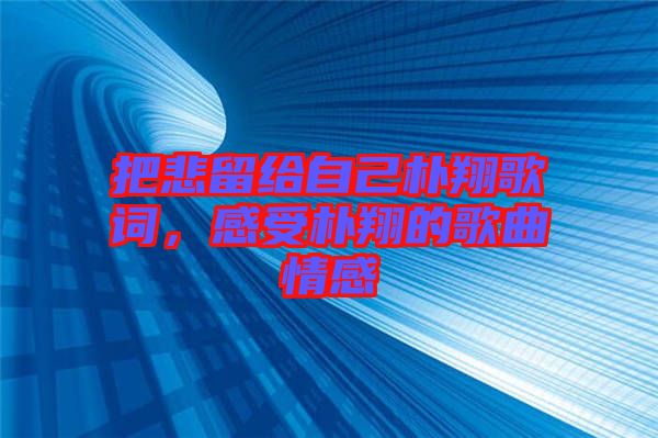 把悲留給自己樸翔歌詞，感受樸翔的歌曲情感