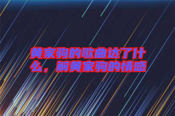 黃家駒的歌曲達(dá)了什么，解黃家駒的情感