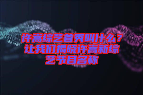 許嵩綜藝首秀叫什么？讓我們揭曉許嵩新綜藝節目名稱