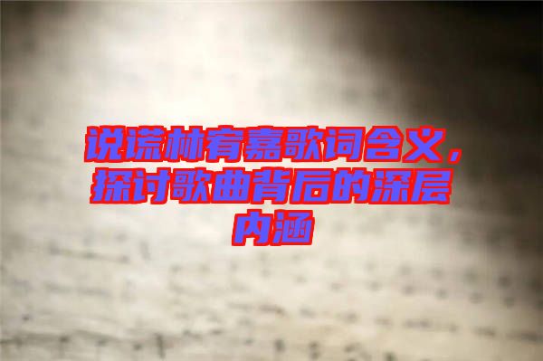 說謊林宥嘉歌詞含義，探討歌曲背后的深層內(nèi)涵